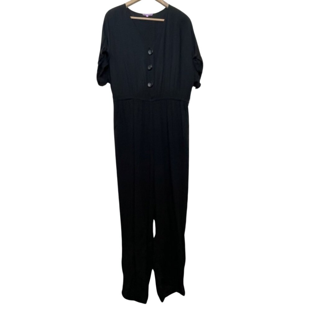 CI SONO | Women's Casual Lightweight Black Short Sleeve Jumpsuit | Size L